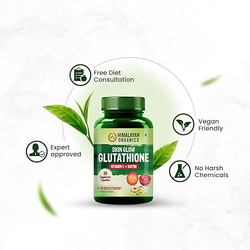 HIMALAYAN ORGANICS Organics Skin Glow Glutathione with Vitamin C & Biotin |  for Healthy, Glowing & Brightening Skin - 30 Capsules in Saudi Arabia |  Whizz B7 (Biotin)
