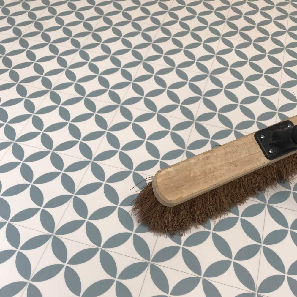 Victorian Tile Effect Vinyl Flooring Blue Cushioned Sheet Lino