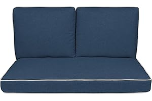Quality Outdoor Living Universal Deep Seat Loveseat Cushion Set-UV Resistant & Comfortable Patio Furniture, 46 x 26, Denim/Linen Piping