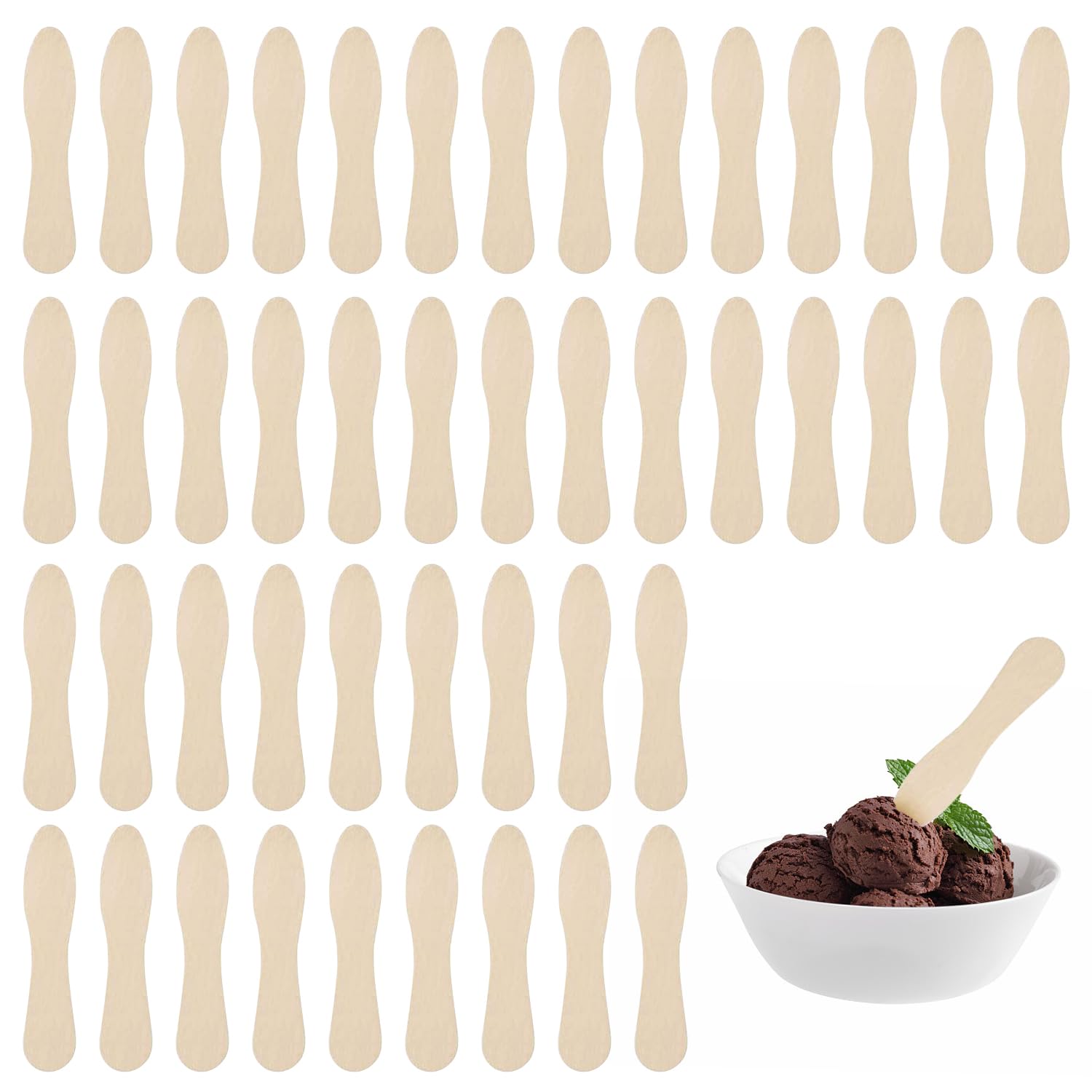 200pcs Wooden Ice Cream Scoopers, Ice Cream Sticks, Wooden Tasting Spoons, Mini Wooden Spoons, Biodegradable Tableware, Eco-Friendly, Suitable for Tasting Cake Desserts