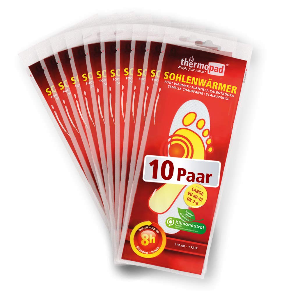 Thermopad sole warmers – the original: 10 pairs of heat pads for 8 hours of heat, ready to use foot warmer pads, extra warm foot warmers for shoes, ski boots and boots.