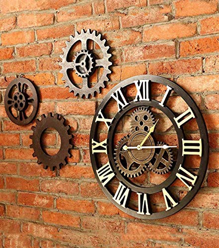 Evursua Vintage Decorative Wall Clock Large 16inch with Industrial Gears Non Ticking Home Decor Clocks,Battery Operated,Metal Effect (Gold)