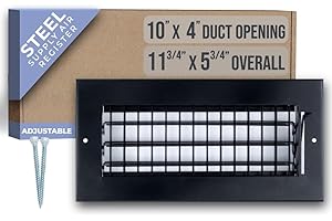 Fits 10x4 Duct Opening Steel Adjustable Air Supply Grille by Handua | Register Vent Cover Grill for Sidewall and Ceiling | Black | Outer Dimensions: 11.75" X 5.75"