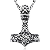 XIXLES Viking Thor Hammer Necklace 925 Sterling Silver Norse Mjolnir Thor Hammer Pendant Amulet Necklaces Jewelry for Men Women With 316L Stainless Steel Chain and Gifts Box