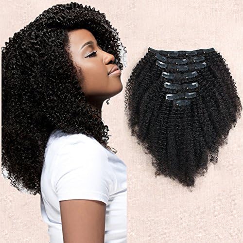 OrderWigsOnline Afro Curly 3C 4A Clip In Human Hair Extensions Brazilian Virgin Remy Hair Natural Color Double Wefts 100% Real Thick Hair 120Grams 7Pcs/set(14")