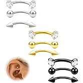 16G Eyebrow Piercing Jewelry Gold, 9PCS Rook Piercing Jewelry Surgical Steel Silver Gold Black Ear Rook Helix Conch Daith Ring For Women Men Lip Labret Belly Tongue Eyebrow Rings 6mm 8mm 10mm 12mm