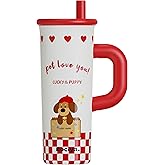 ZZT 26 oz Insulated Tumbler with Telescopic Straw and Dust Lid, Cute Animal And Sea Shell Stainless Steel School Travel Working With Dust Cap,Great Gifts for Women & Girls (Lucky Dog)