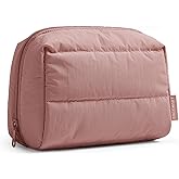 BAGSMART Makeup Bag, Wide Opening Cosmetic Bag Compact & Spacious, Water-Resistant Travel Organizer Pouches for Women (Nude Pink)
