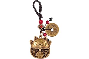 Yisinar Lucky Charms,Maneki Neko Brass Cat Keychain with Feng Shui Coins,Good Luck Charms,Japanese Lucky Cat Decor Pendant,Chinese Keychain Lucky Tassel,Chinese Lucky Cat Keychain