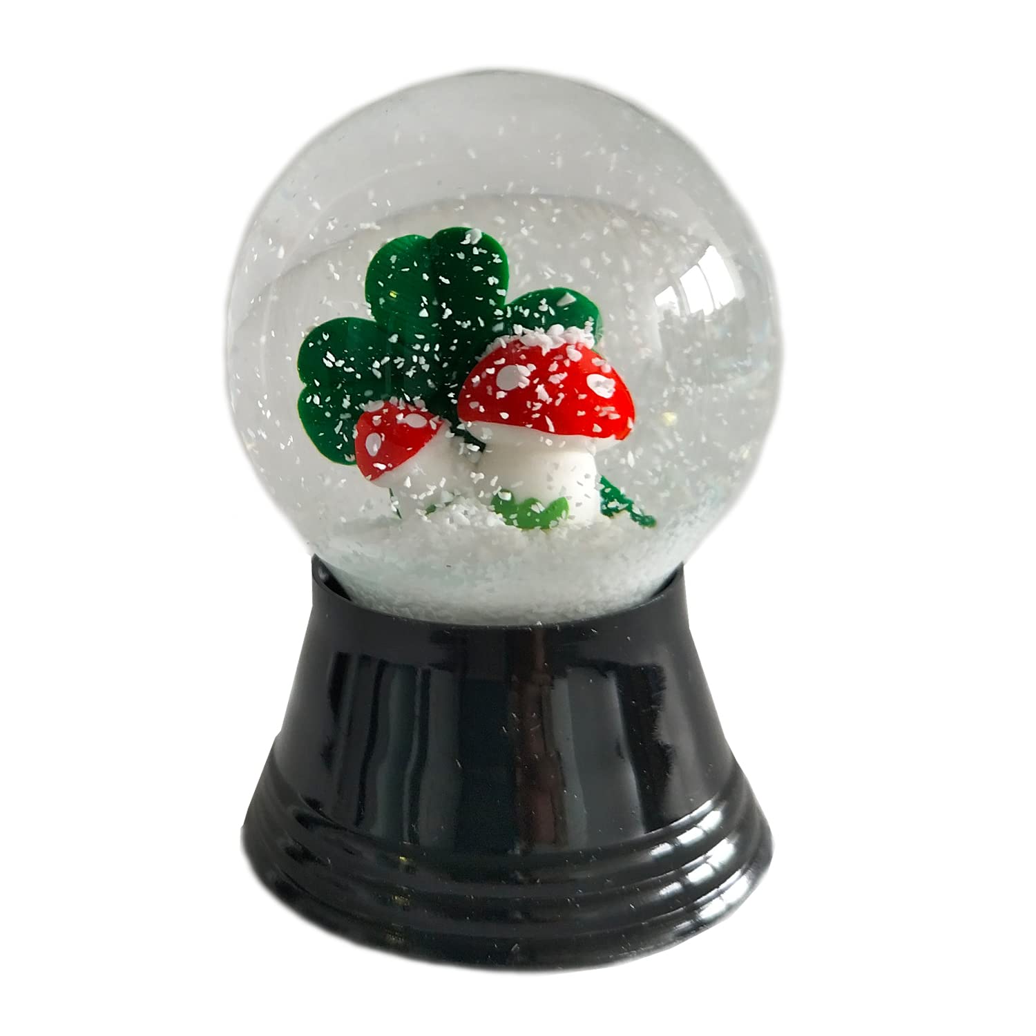 Real Glass Snow Globe - Almost Like Real Snow - Clover and Mushroom Design 4 cm