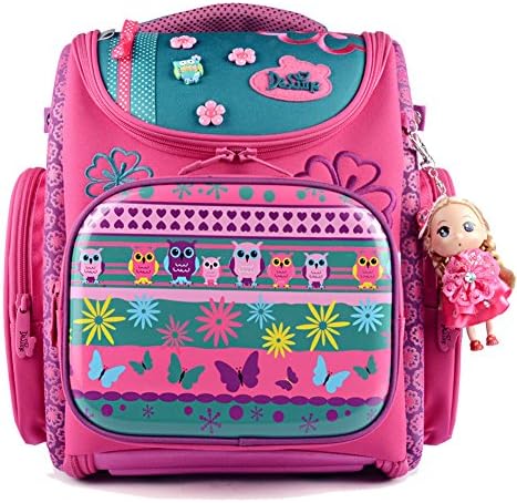 Cute Owl Printing Kid School Backpack Bookbag for Primary Girls Students (Purplish Red)