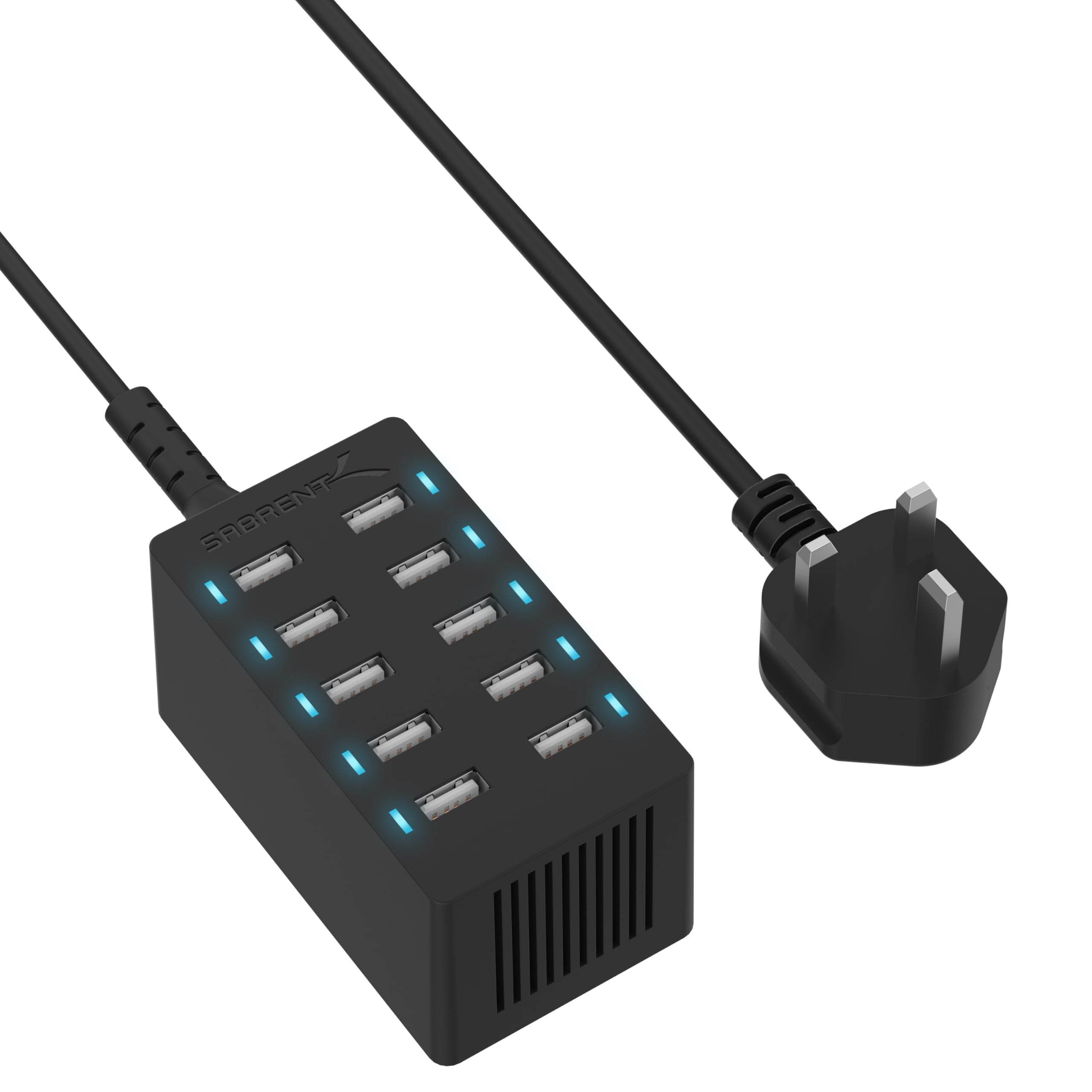 SABRENT smart USB charger 60 Watt 10 ports, fast charger with power supply, Multi USB charging station, Wall Charger compatible with Apple products and smartphones, portable speakers etc. (AX-TPCS) — image 1