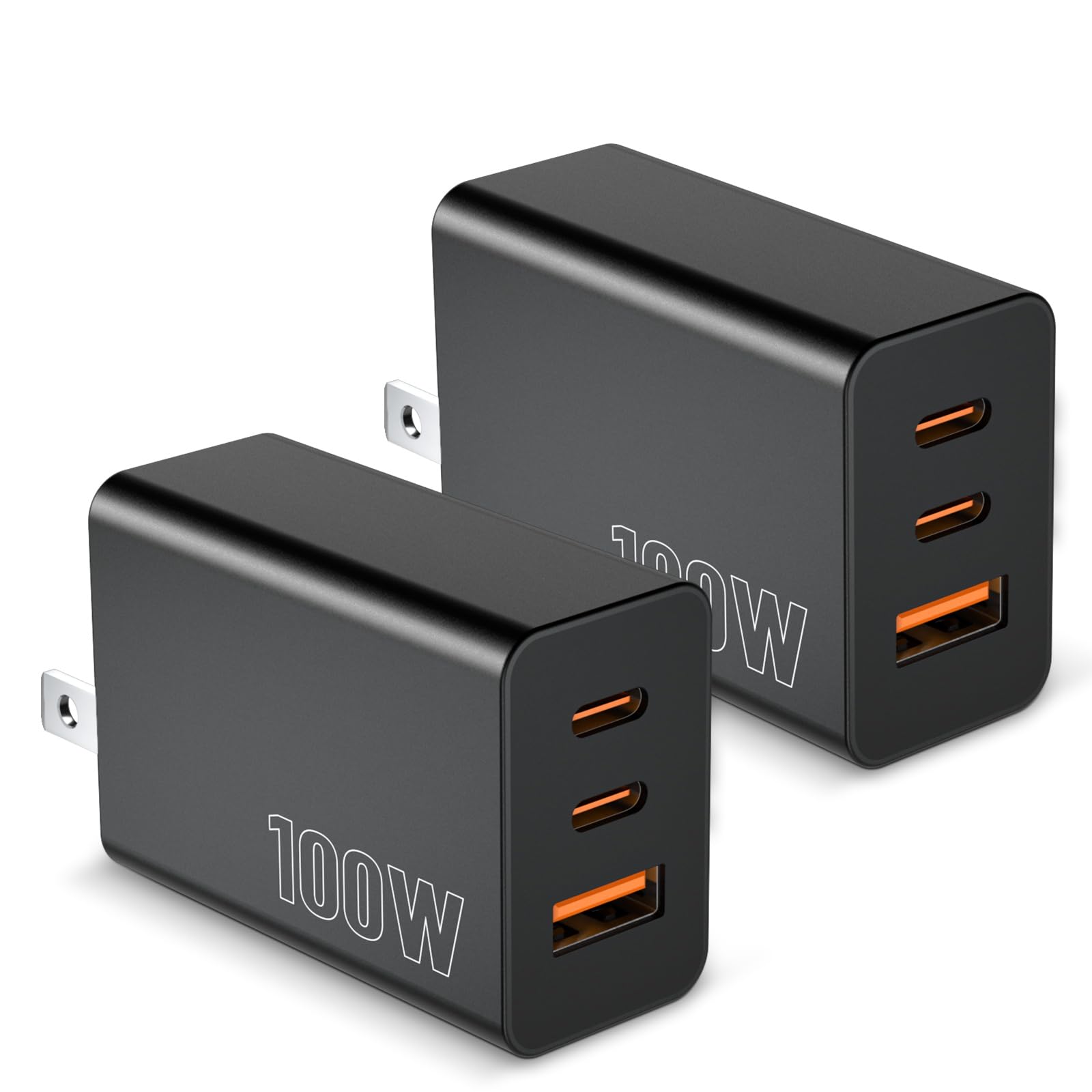 Photo 1 of [2-Pack] USB C Wall Charger 3-Port,100W GaN Multiport Fast Charging Charger Block, PD+QC Power Adapter Plug for iPhone 17 Air/16/15/14/13/Pro Max/XS/XR, MacBook Pro/Air,iPad, Samsung S25/S24, and More