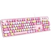 Dilter Wired Keyboard, 104 Keys Full-Sized Typewriter Keyboards, USB Plug and Play Office Keyboard with Number Pad, Caps Indicators, Foldable Stands for Windows, PC, Laptop (Pink Colorful)