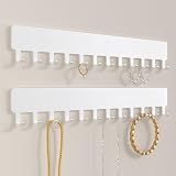 Josmimic Wall Necklace Organizer Holder White 2 Piece Wall Mounted Jewelry
