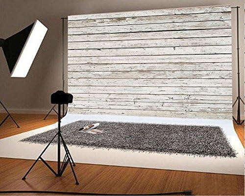 Basifoto Vintage White Wood Photography Backdrops , White Wooden Wall Photo Backgrounds for Party , Microfiber Soft Fabric with Pole Pockets , 7x5ft