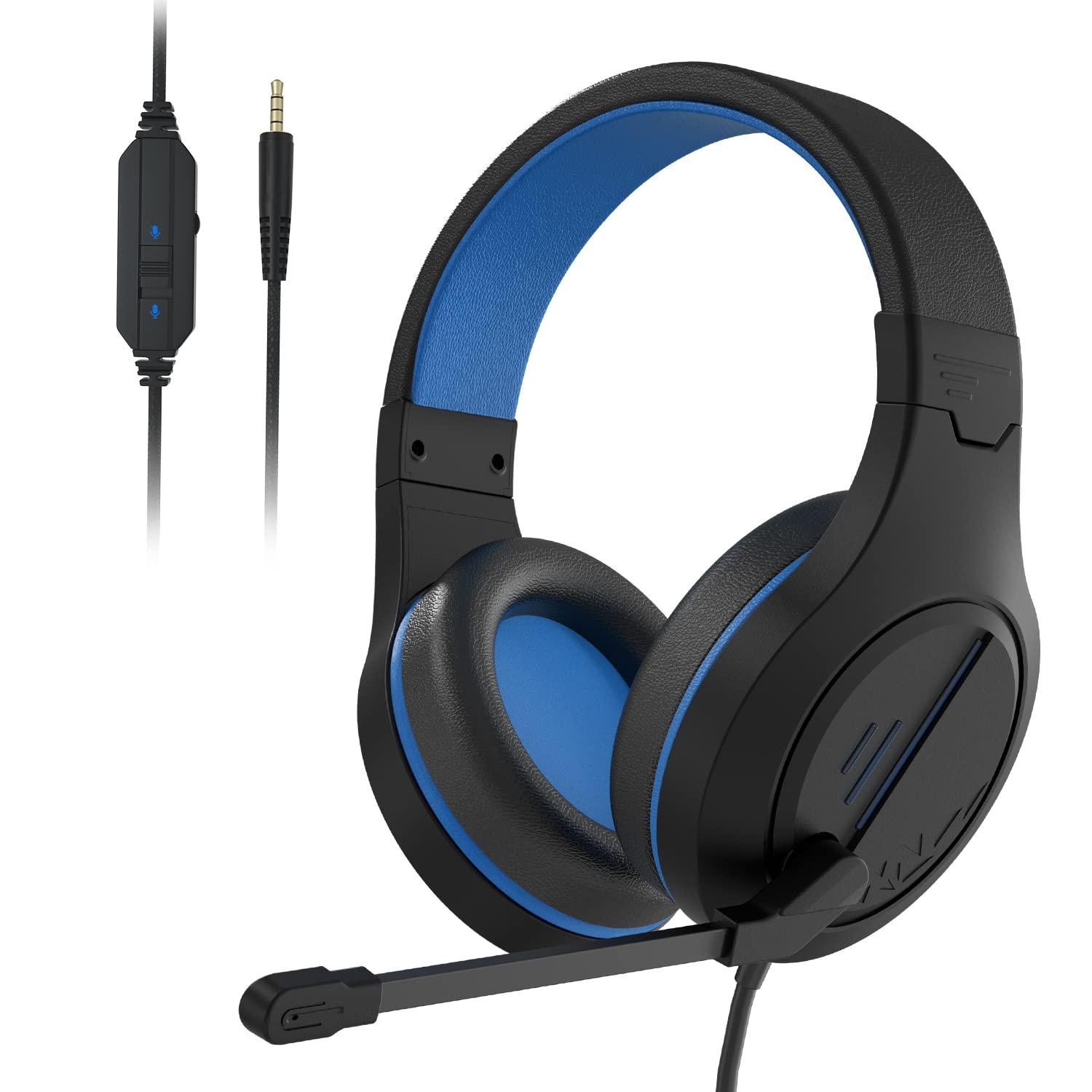 Emonoo MH601 ゲーミングヘッドセット PS4 PS5 Xboxスイッチ用 有線オーバーイヤーヘッドホン 調節可能なアクティブノイズキャンセリングマイク付き PC&Mac用 ブルー