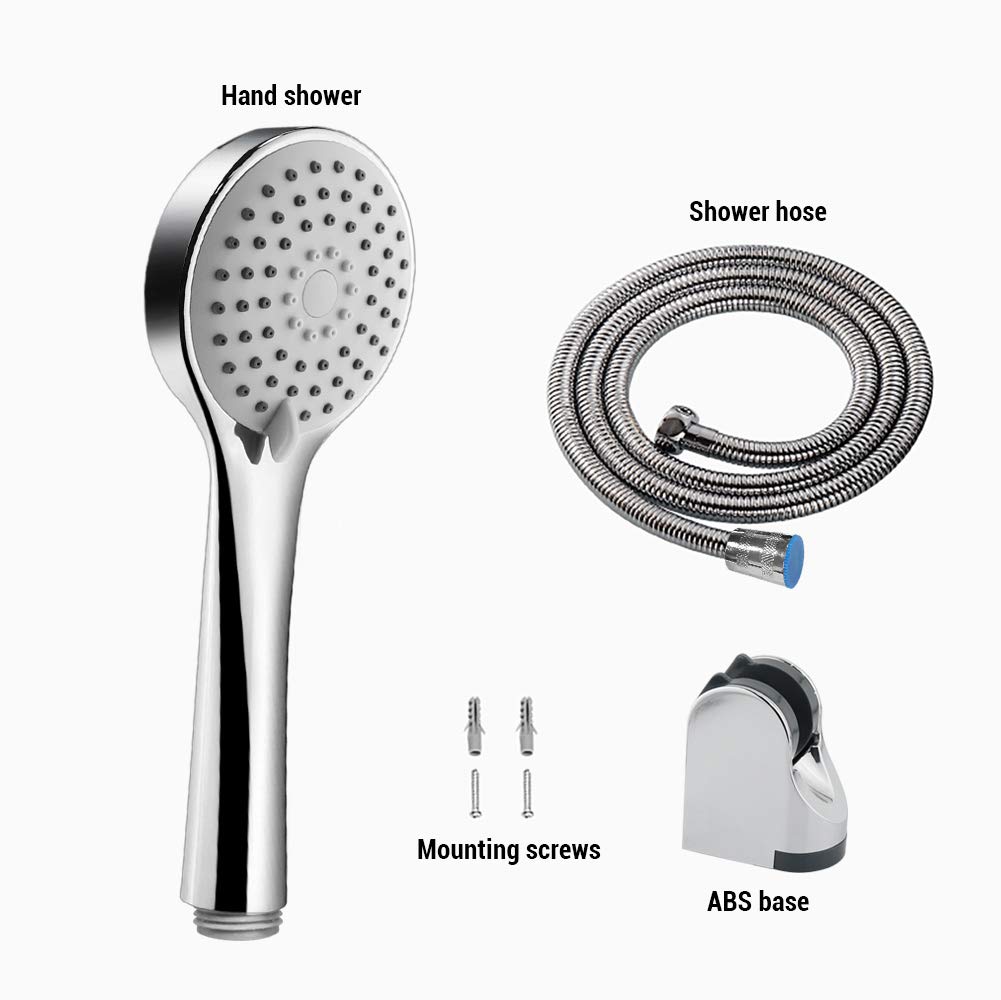 HENZIN Shower Head,High Power Low Pressure Boosting Showerhead 3-Function Water Saving Handheld Chrome Shower Head with Hose and Holder Universal Fitting for Bathroom