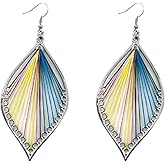 Boho Woven Geometric Earrings Hand Braided Silk Leaf Shape Dangle Earring Colorful Earring for Women