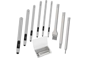 6+3+1 Leather Hole Punch Tool Set, Boyistar 6P 1.5-4mm Round Metal Hollw Hole Punching for Leather 3P 1/2/4 Prong 4mm Diamond Stitching Chisel Leather Crafting Punch Tool Kit With Storage Box (silver)