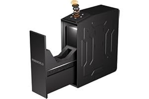 PINEWORLD Gun Safe For Handgun, Biometric Slider Bedside Handgun Safe, Pistol Lock Case for Nightstand,Sliding Door Hand Gun Safe for Pistol -with 3 Quick Access Fingerprint, PIN Code, KEY