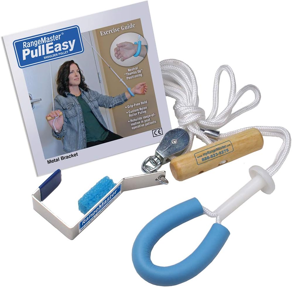 RangeMaster PullEasy Shoulder Pulley with Patient Guide │Physical Therapy Shoulder Pulley │ Aids with Shoulder Surgery Recovery │ Grip-Free Hold │ Metal Bracket Door Attachment