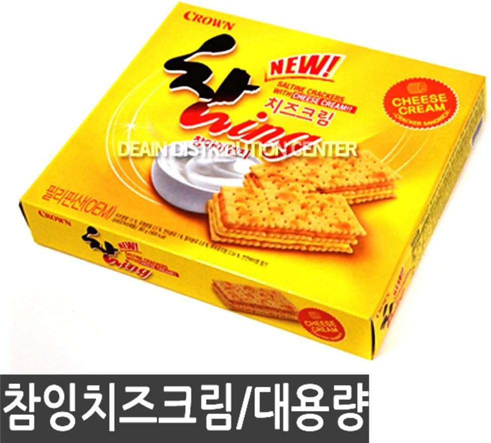 Crown New Charm-ing Cheese Cream Flavor | 368g | 1 Box, Korean Snack, Saltine Cracers with Cheese Cream, Cracker Sandwich, 뉴 참ing