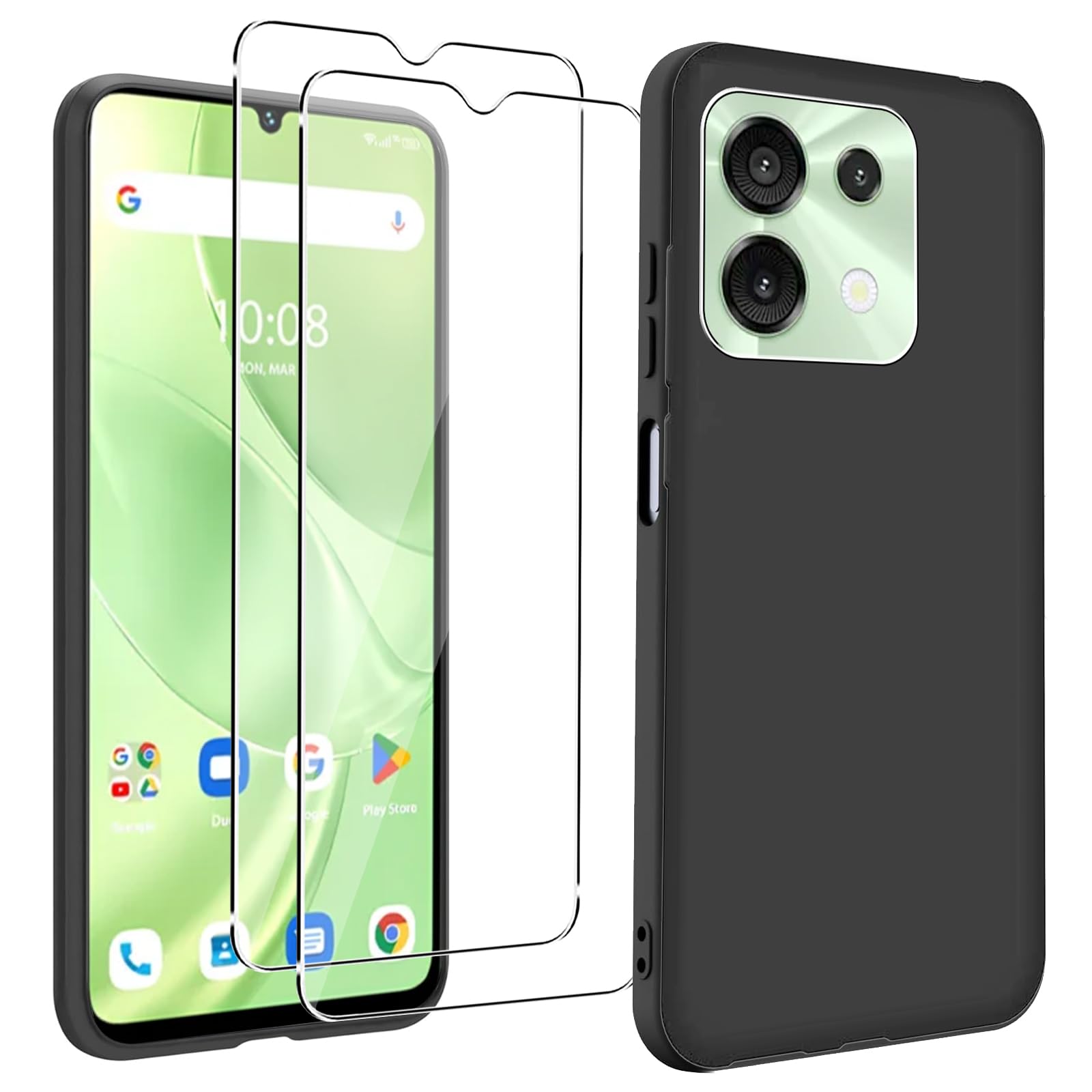 KZIOACSH Case for UMIDIGI G9x/G9 5G/G9C/G9T/G9A, Flexible Ultra Slim Drop Protection Anti-Scratch Rugged Phone Cover Silky-Soft Touch Matte TPU Shockproof Bumper Cover with 2 Tempered Glass Clear