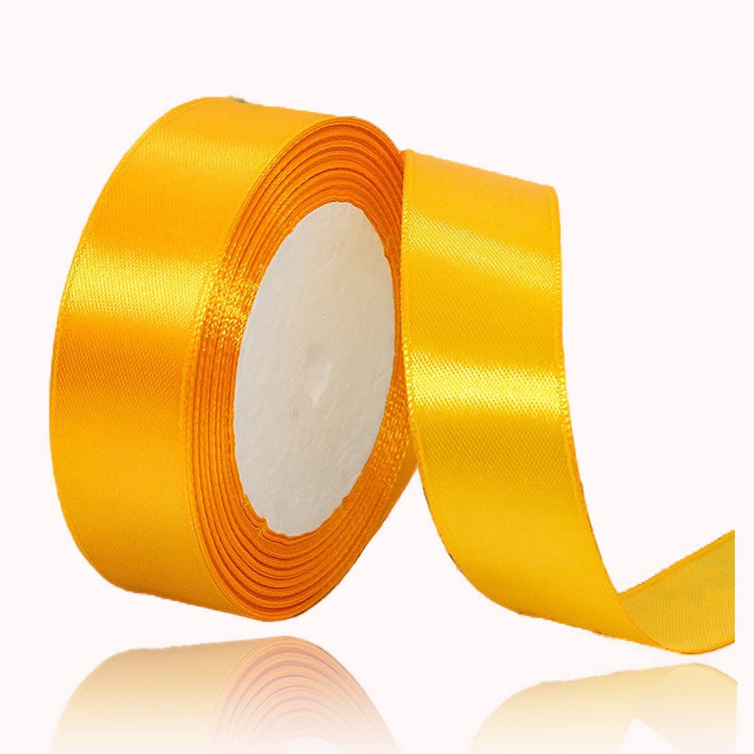 Yellow Satin Ribbon 25mm x 23 Metres, Solid Color Fabric Silk Ribbon for Crafting, Gift Wrapping, Wedding Bouquet, Flower Arrangement, Bows Making, Balloons, Cake Decoration, Sewing and Baby Shower — image 1