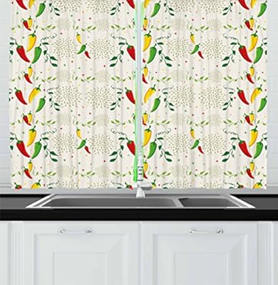 Lunarable Vegetables Kitchen Curtains Gourmand Peppers On Swirl