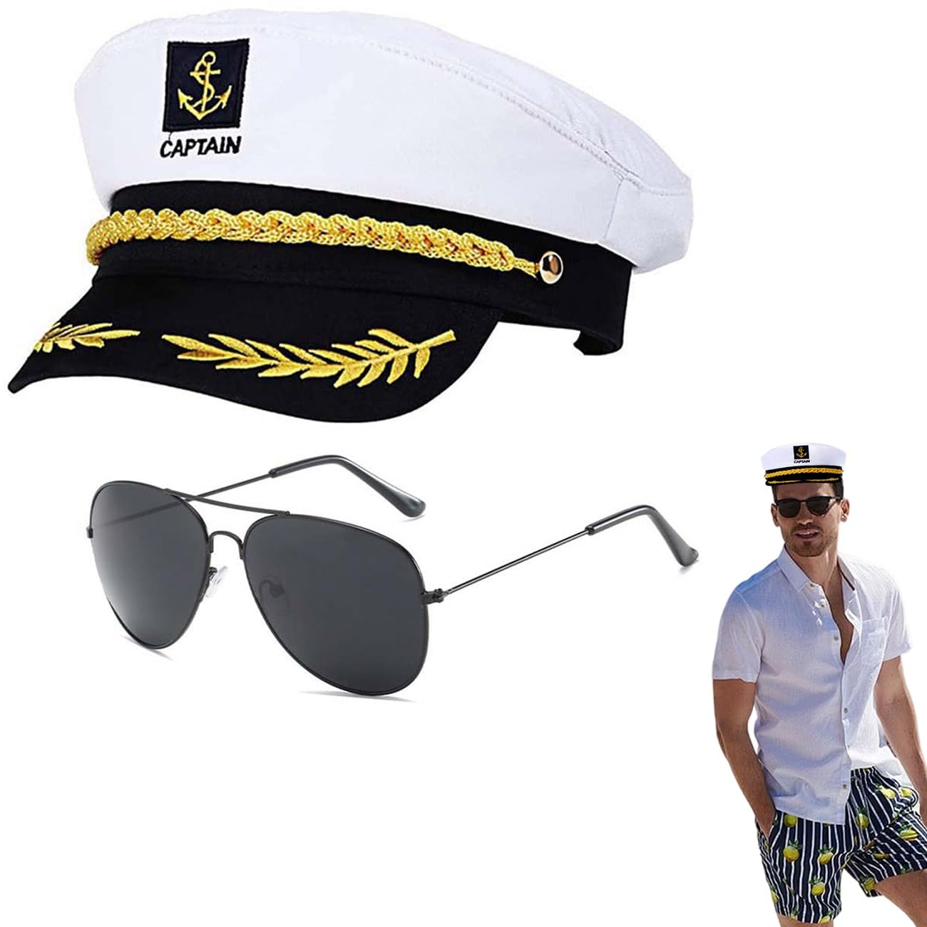 Bagtopia Sailor Hat, Captains hat, Navy Sailor Costume Set for Men Women,Boat Yacht Accessories Halloween Cosplay Fancy Dress