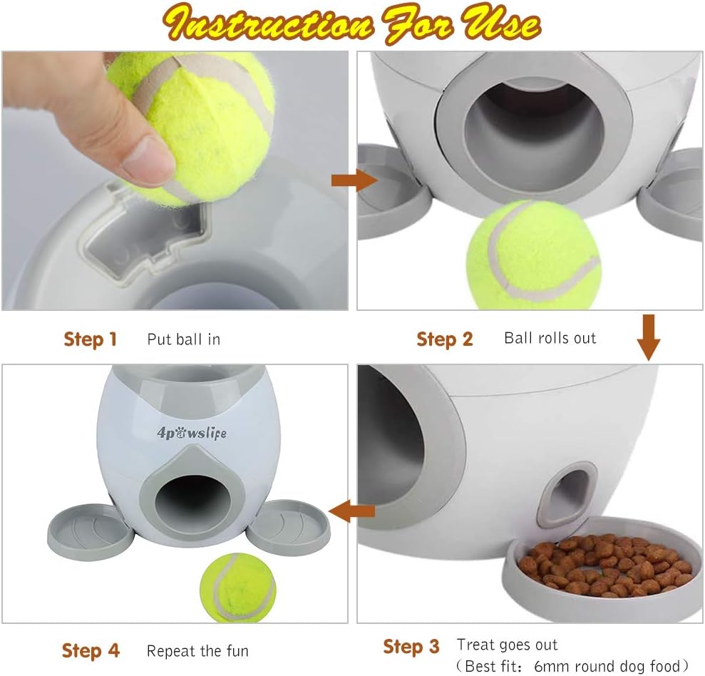 Pet Supplies : 4pawslife Automatic Dog Feeder, Interactive Dog Ball Fetch and Treat Dispenser Treat Toy Tennis Ball Reward Machine for Dogs, Funny Dog Foraging Play Toy : 