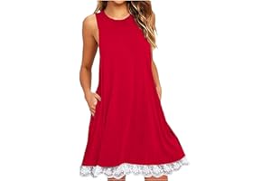 Borniu Summer Dresses for Women 2024 Casual Beach Sleeveless Tank Dress Crewneck Swing T Shirt Dresses Pockets Loose Sundress