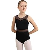 Sanmsoner Girls Dance Leotard For Ballet Mesh Tank Dancewear,Mesh Splicing,Water Drop Hollow Back,Full Front Lining