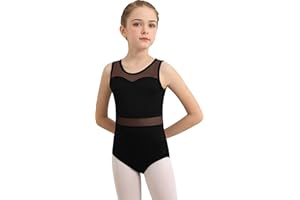 Sanmsoner Girls Dance Leotard For Ballet Mesh Tank Dancewear,Mesh Splicing,Water Drop Hollow Back,Full Front Lining