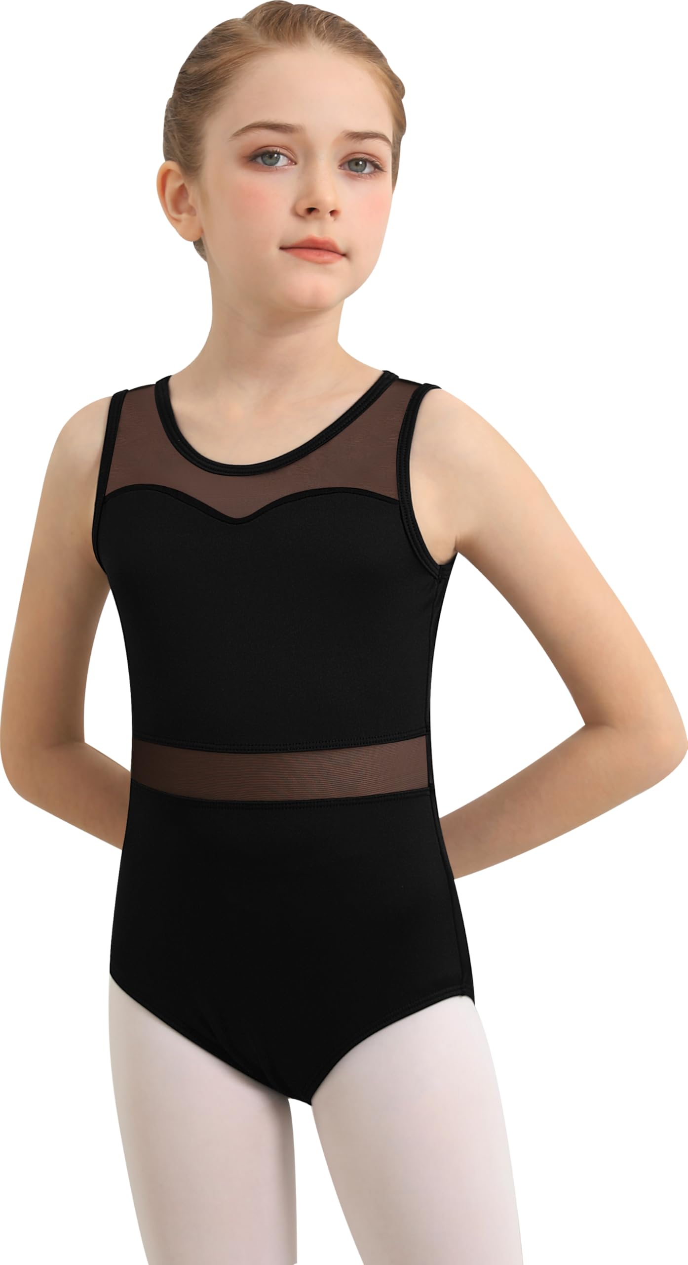 Photo 1 of Sanmsoner Girls Dance Leotard For Ballet Mesh Tank Dancewear,Mesh Splicing,Water Drop Hollow Back,Full Front Lining(23630-06-L)