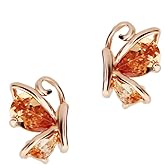Crystalline Azuria Jewelry Butterfly Stud Earrings with Zirconia Crystals 18K White Rose Gold Plated for Women