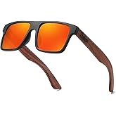 DUBERY Wood Frame Square Polarized Sunglasses for Men Women UV400 Protection Wooden Sun Glasses D833