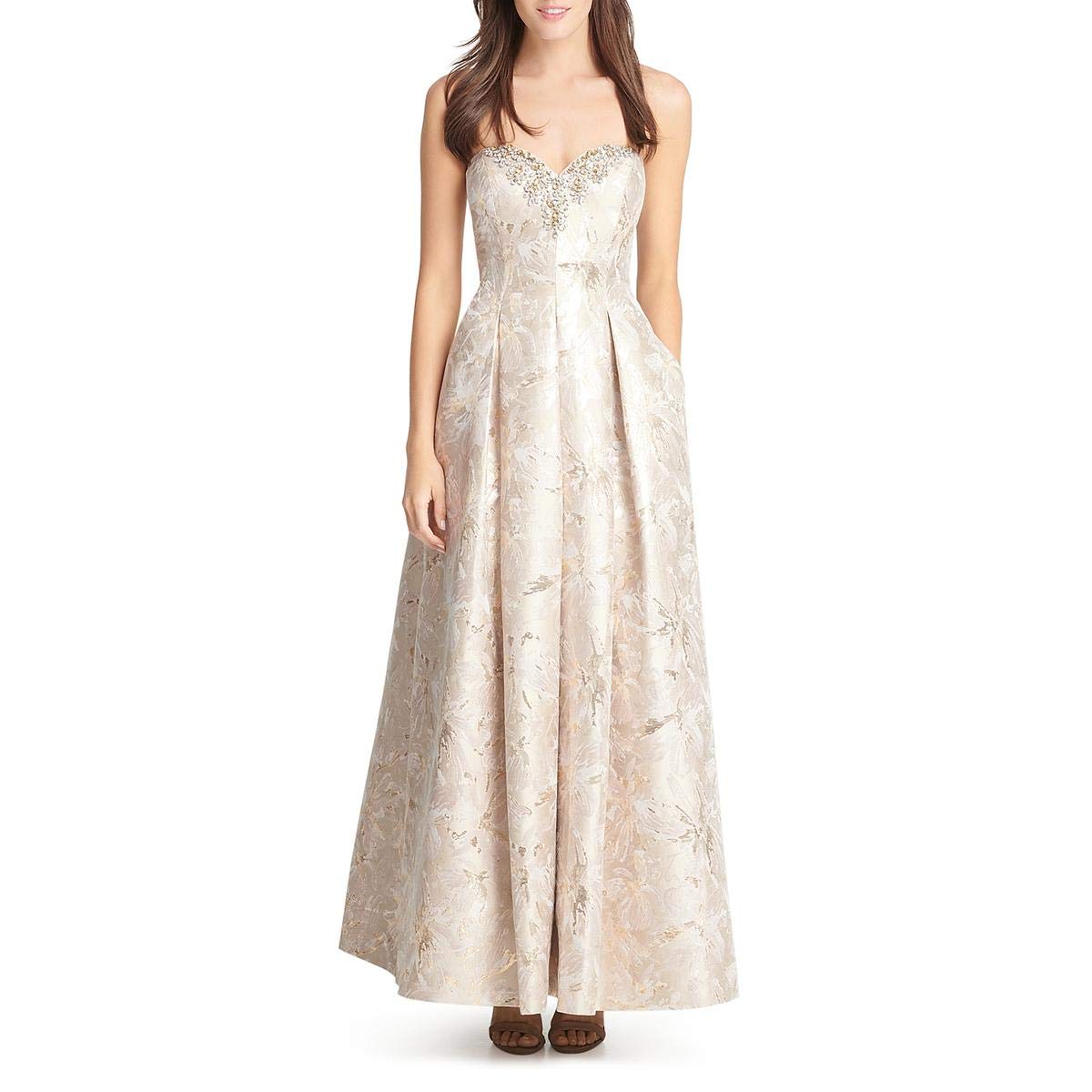 Eliza J Womens Metallic Strapless Formal Dress Beige 4