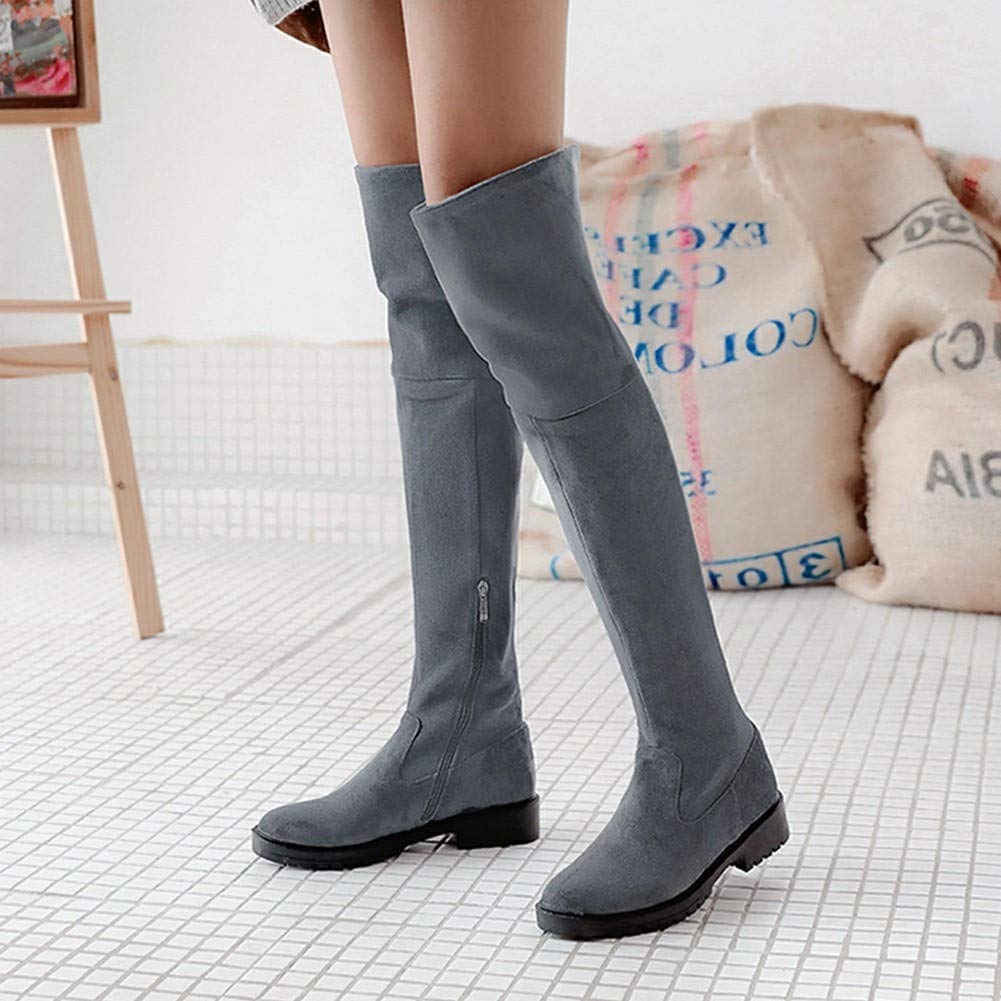 Women Over The Knee Boots Low Heel Suede Zipper Shoes Soft Plush Lining