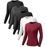 Orrfreer 5 Pack Women's Compression Shirts Long Sleeve Workout Tops Athletic Dry Fit Base Layer Running Gym Yoga