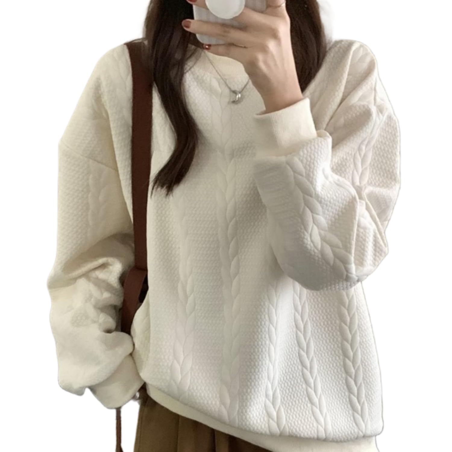 [safulsey] Women's Sweatshirt, Spring, Autumn, Winter, Oversize, Logo, Thin, Long Sleeve, Loose, Large Size, Stylish, Crew Neck, Long, Casual, Cute, Top, Hoodie, Korean Body Cover, Commuting to Work