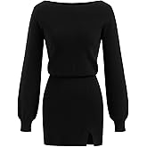 CIDER Sweater Dress Women's Knit Boat Neck Long Sleeve Bodycon Mini Dress Middle Waist Pullover