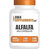 BulkSupplements.com Alfalfa Extract Capsules - Alfalfa Supplement, Green Superfood Supplement - Vegan & Gluten Free, 1 Capsule per Serving (500mg), 240 Count (Pack of 1)