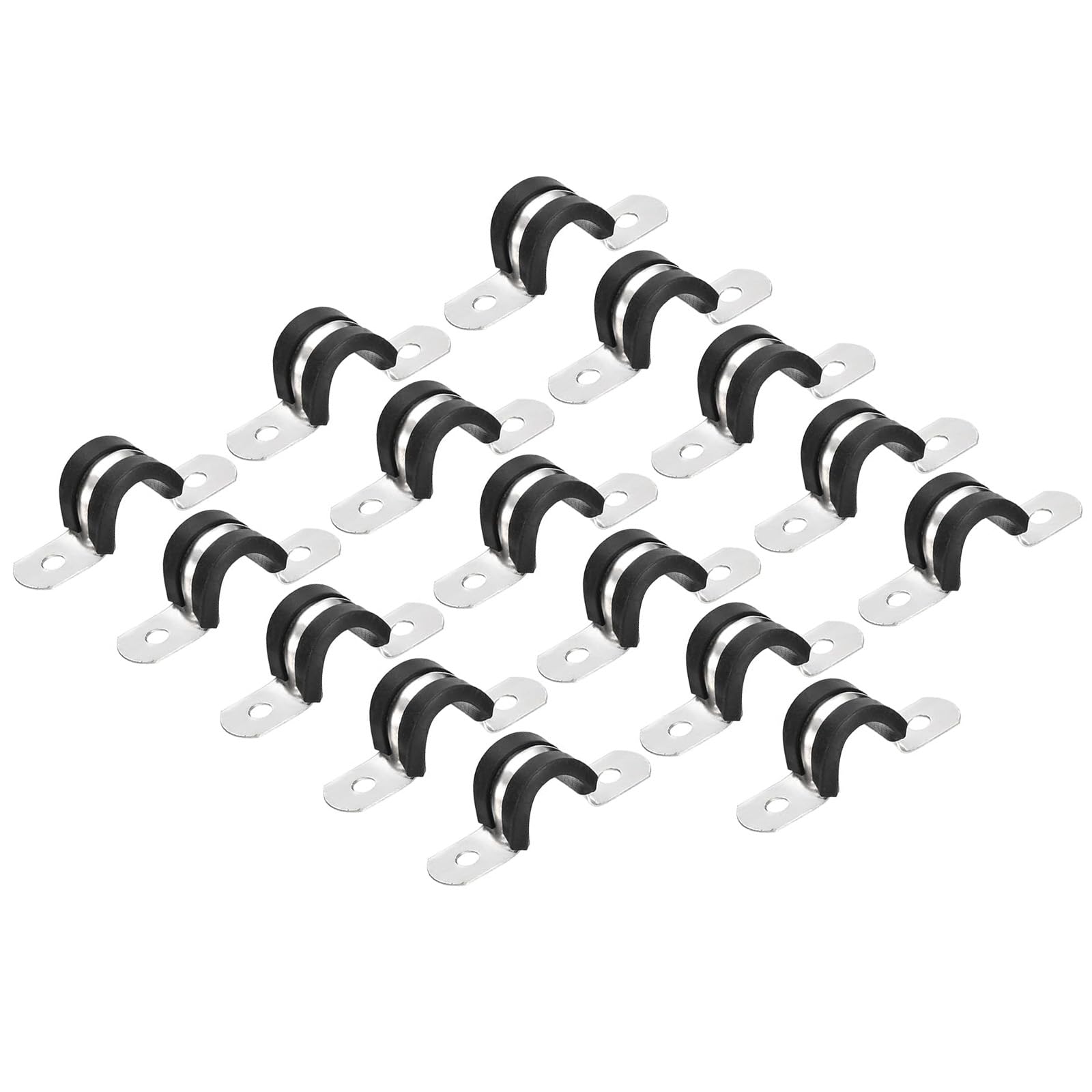 MACHSWON 16Pcs 12mm(1/2") Cable Clamp, Rubber Cushioned Insulated Clamp 304 Stainless Steel U Shape Bracket Metal Pipe Clamp Tube Holder for Wire Hose Tube