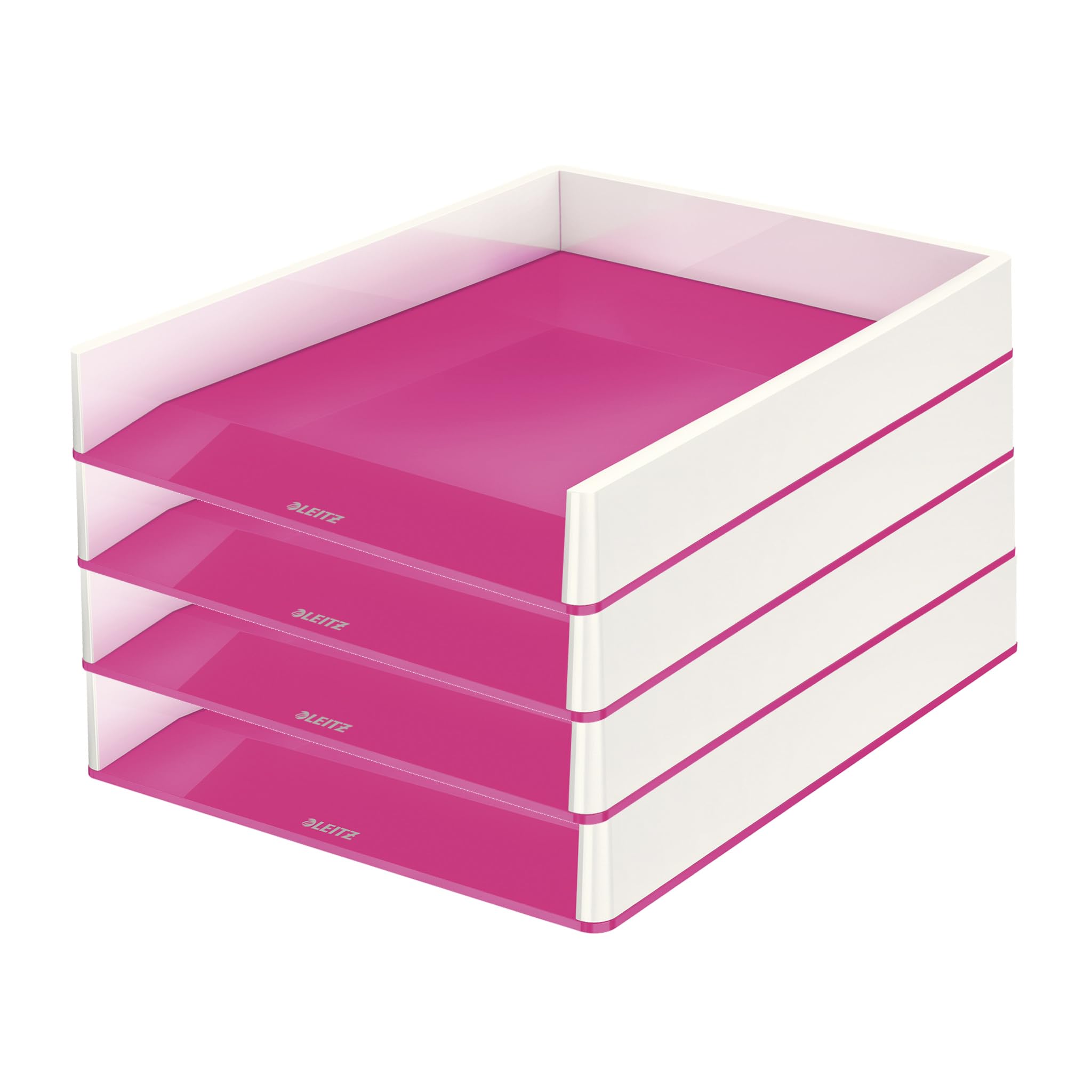 Leitz TS-120551 Wow Duo Colour Letter Tray, 267mm x 49mm x 336mm, Pink
