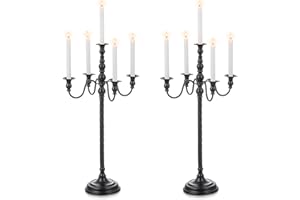 Candeldo Black Candelabra Halloween Decorations: 28 Inches Floor Gothic Candle Holder 5 Arm Metal Candlestick Stand for Table Fireplace Victorian Decor Set of 2