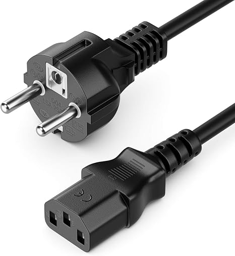 2m Netzkabel Mit 90° Winkelsteckern - Nylon-Geflecht, Typ F Auf C13, Grau