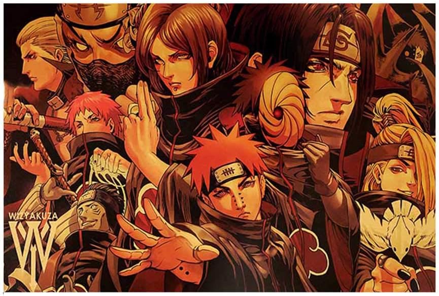 Amazon Com Auxsoul Naruto Poster Japanese Anime Characters Decorative Poster Kraft Paper Coffee Shop Bar Wall Decor Group Motif 3 Posters Prints
