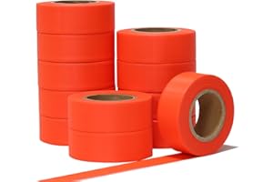 G GEYYANG GEYYANG 12 Pack Fluorescent Orange Flagging Tape,3.35 Mil Thick,1" x 98ft,Non-Adhesive Plastic Ribbon,Surveyors Tape, Flag Tape,Tree Marking,Trail Marking Tape, Home and Workplace Use